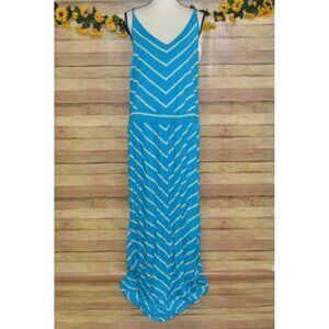 NWT Old Navy Sleeveless Aqua V Stripe Smocked Maxi Dress Size XL Vacation Beach